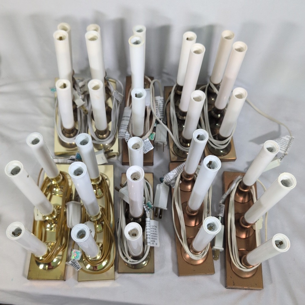 VTG Lot of 10 Triple Electric Light Candle Lamp Brass Base, China - Picture 2 of 8
